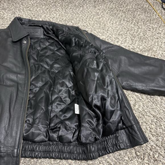 Netjets Leather Jacket Mens L Black Full Zip Bomber Aviator Flight Travel Coat - Picture 5 of 7